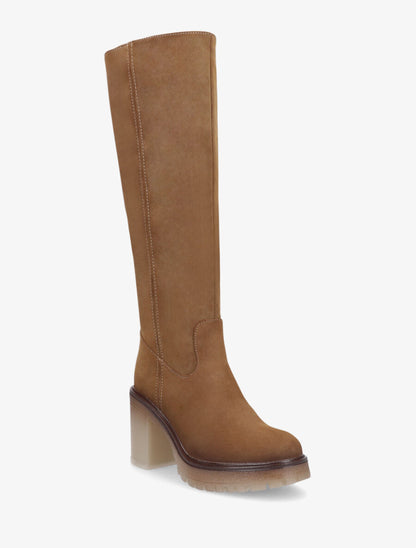 Bottes à talon haut effet daim - Camel - 2