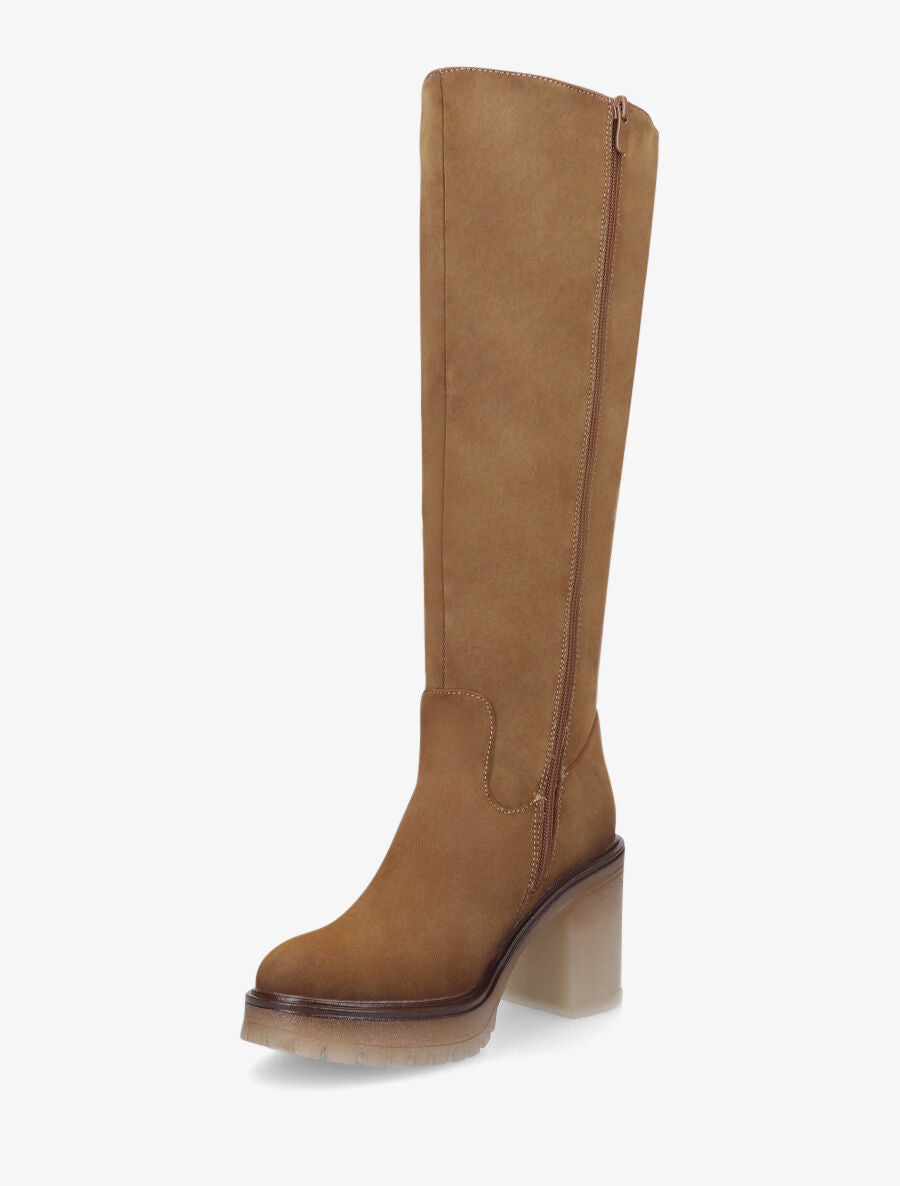 Bottes à talon haut effet daim - Camel - 3
