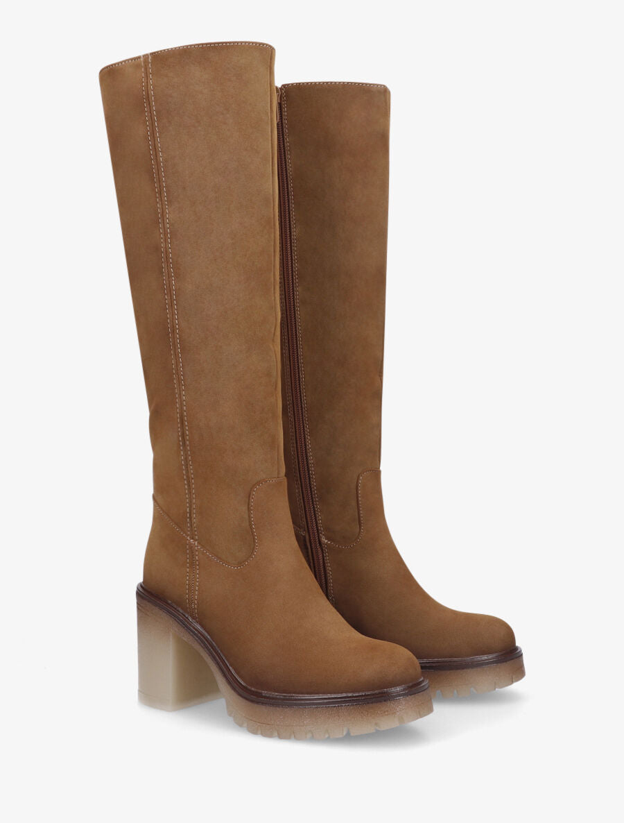 Bottes à talon haut effet daim - Camel - 4