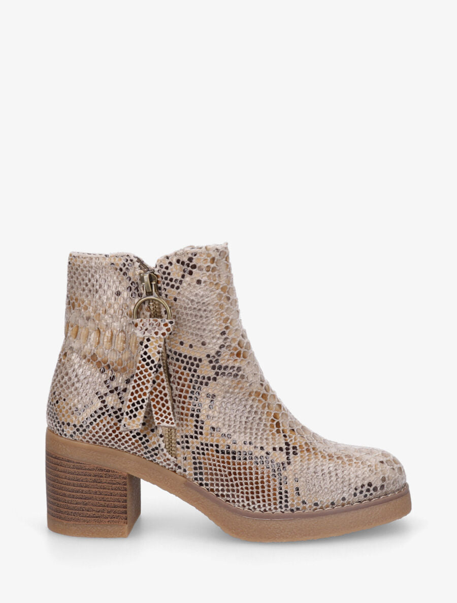 Bottines effet python à zip - Beige - 1
