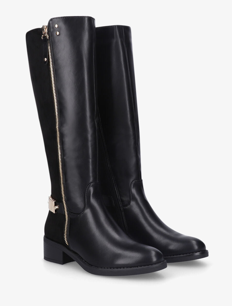 Bottes style cavalière bi-matière à zip - Noir - 4