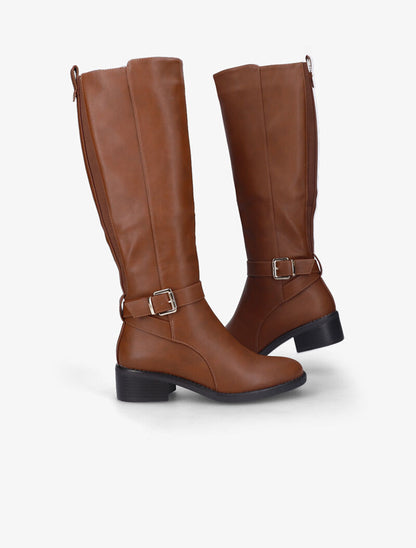 Bottes à bride à boucle dorée - Camel - 5