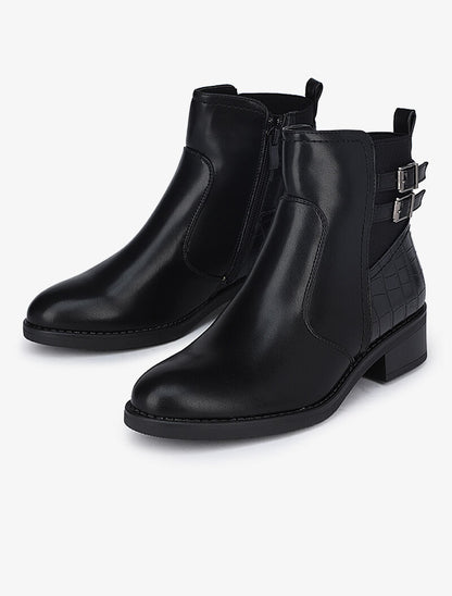 Bottines à sangles et imprimé croco - Noir - 4