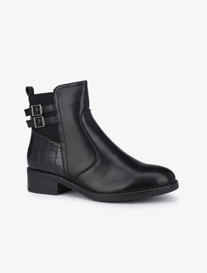 Bottines à sangles et imprimé croco - Noir - 2
