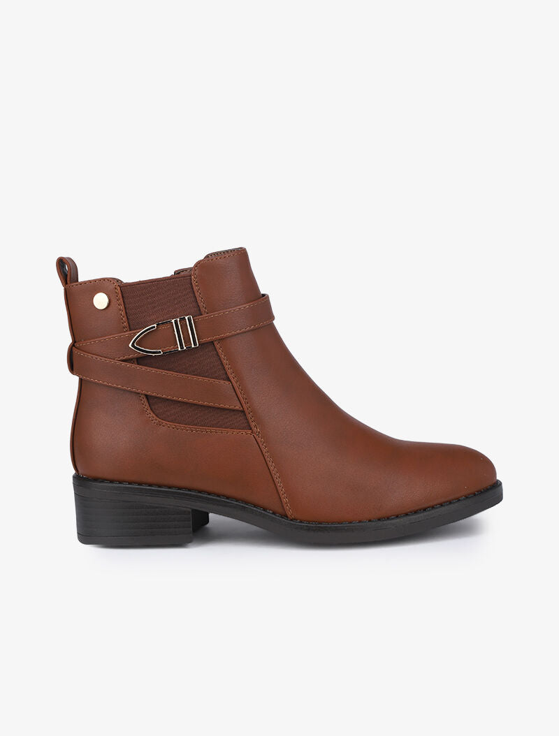 Bottines à sangle stylisée - Camel - 2
