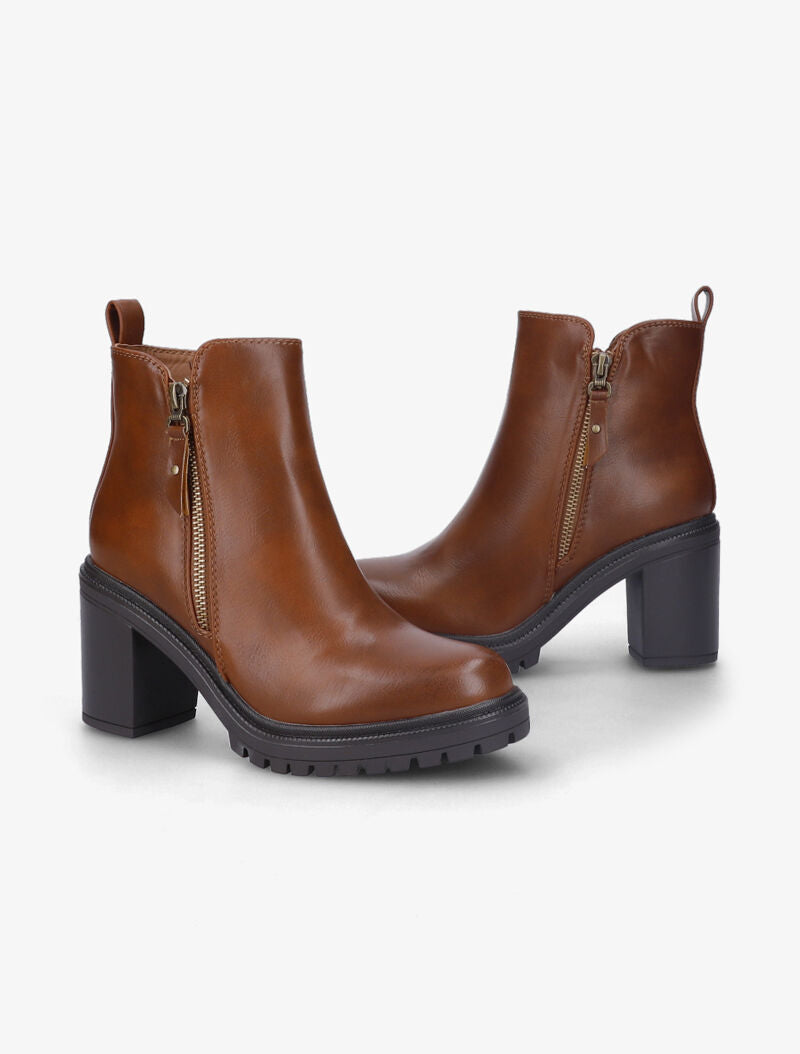 Bottines à talon haut carré - Camel - 5