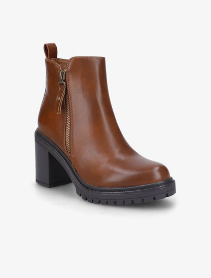 Bottines à talon haut carré - Camel - 3