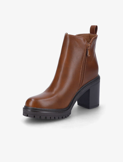 Bottines à talon haut carré - Camel - 4