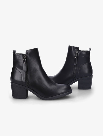 Bottines à talon à zip doré stylisé - Noir - 1