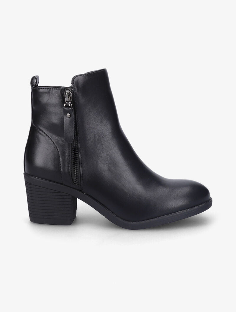 Bottines à talon à zip doré stylisé - Noir - 2