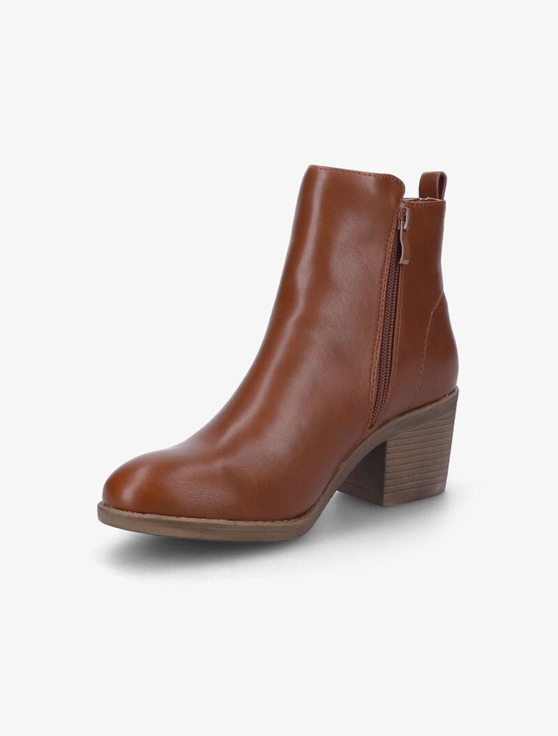 Bottines à talon à zip doré stylisé - Camel - 4