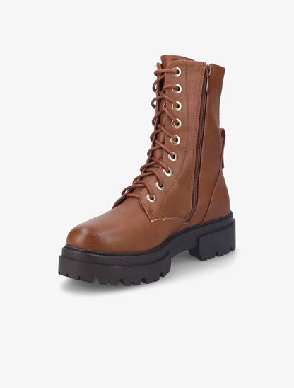 Bottines en simili à talon et semelle crantée - Camel - 4