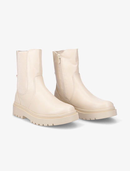 Bottines unies à ganse élastiquée côtelée - Beige - 5
