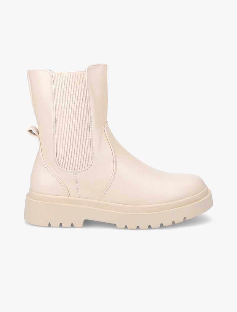 Bottines unies à ganse élastiquée côtelée - Beige - 2