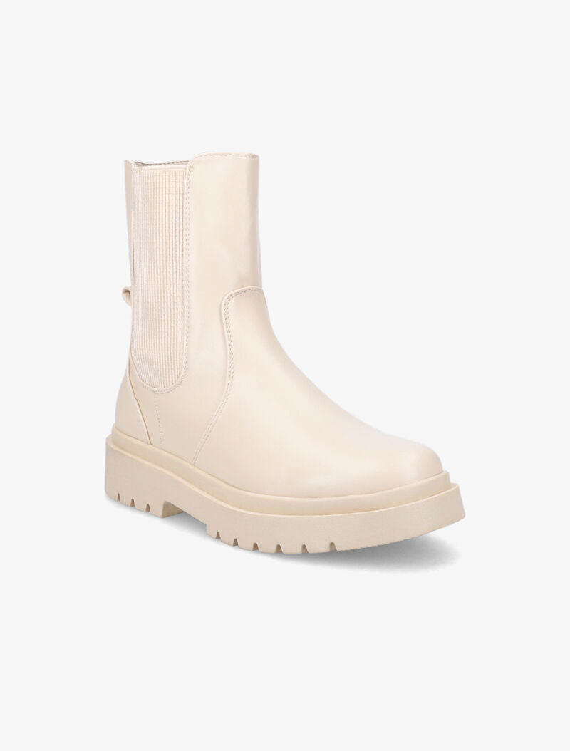 Bottines unies à ganse élastiquée côtelée - Beige - 3