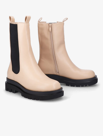 Bottines montantes à plateforme crantée - Beige - 5