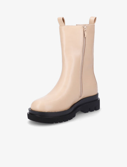 Bottines montantes à plateforme crantée - Beige - 4