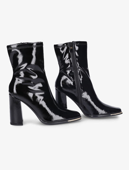 Bottines effet vinyle à talon - Noir - 1