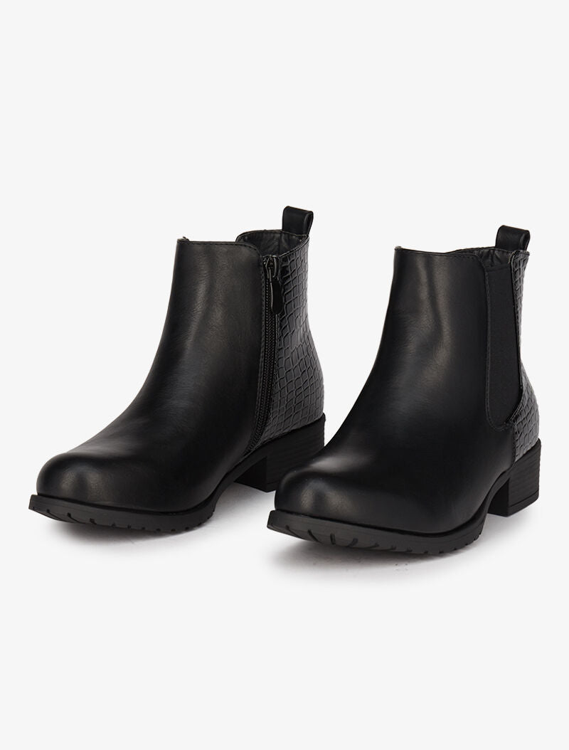 Bottines en simili et croco vernis - Noir - 1