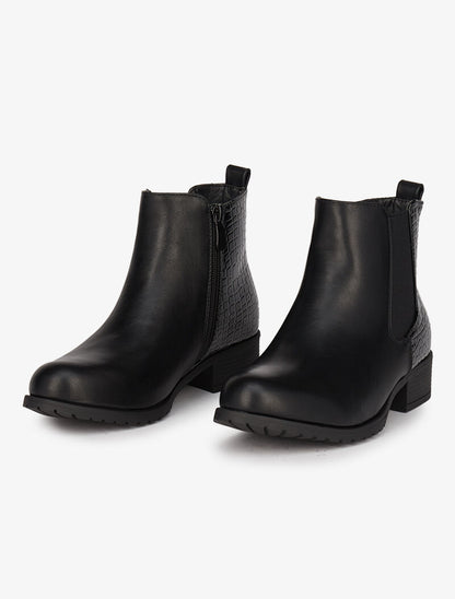 Bottines en simili et croco vernis - Noir - 1