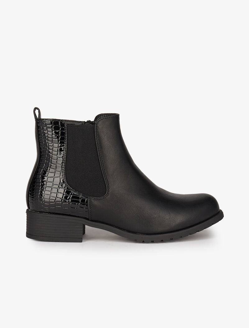 Bottines en simili et croco vernis - Noir - 2