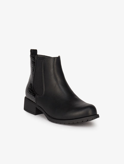 Bottines en simili et croco vernis - Noir - 3