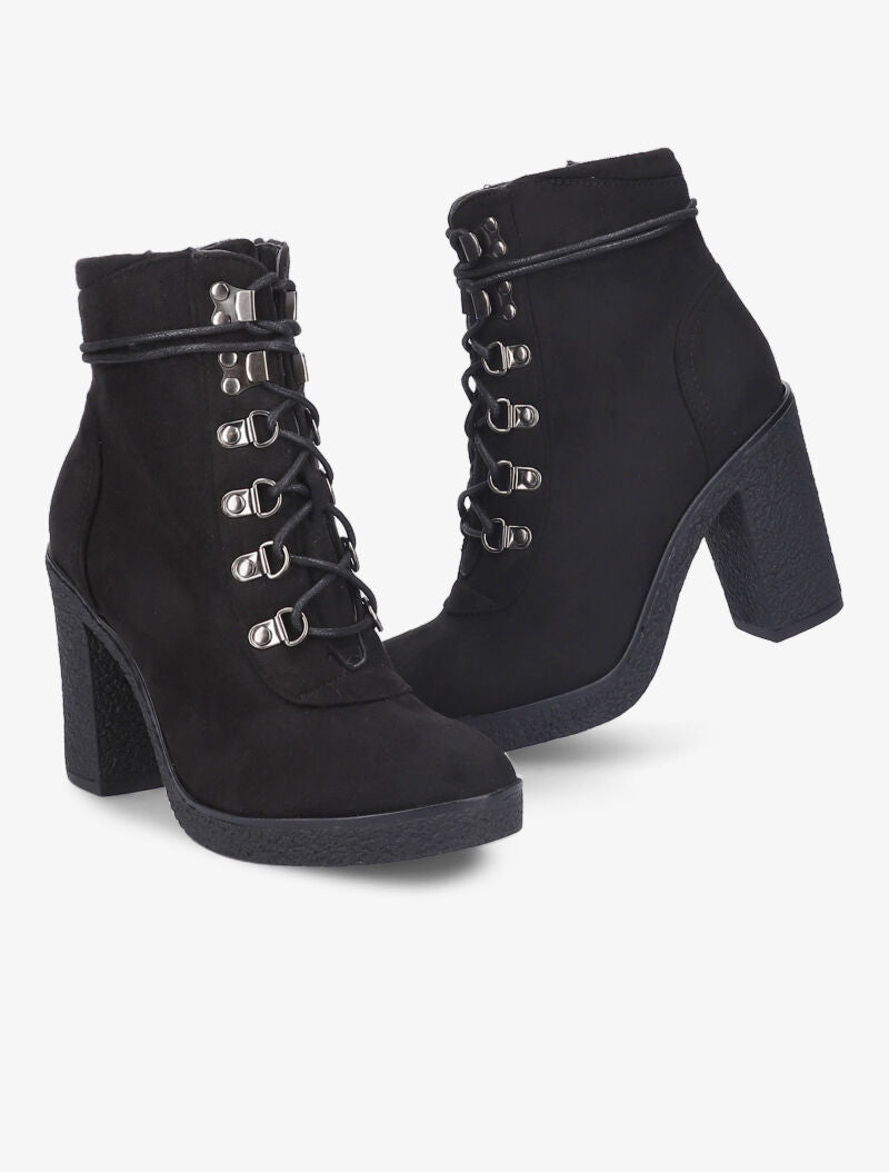Bottines à talon effet nubuck - Noir - 4