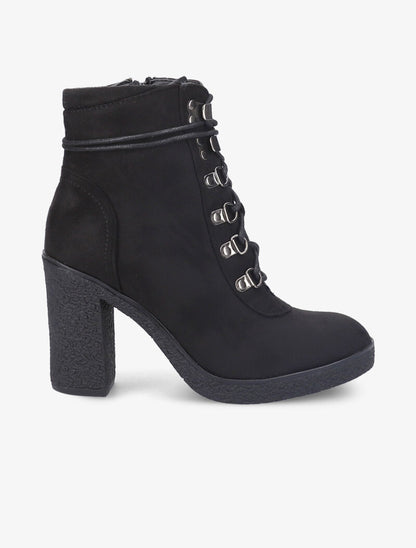 Bottines à talon effet nubuck - Noir - 2