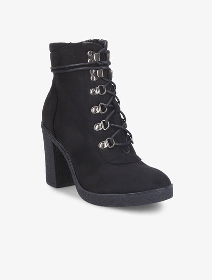 Bottines à talon effet nubuck - Noir - 5