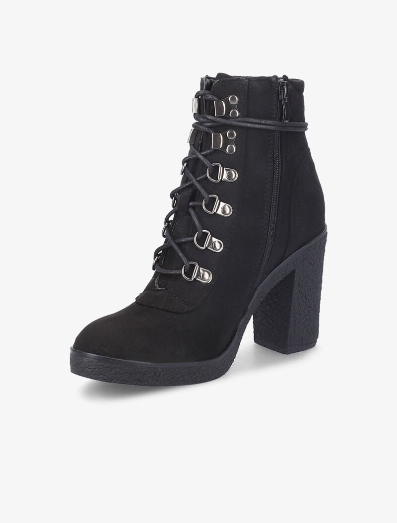 Bottines à talon effet nubuck - Noir - 3