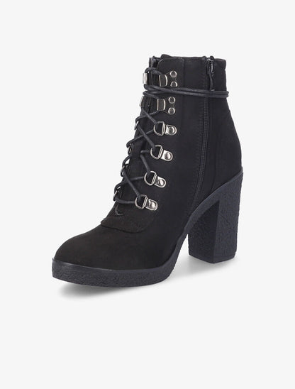 Bottines à talon effet nubuck - Noir - 3