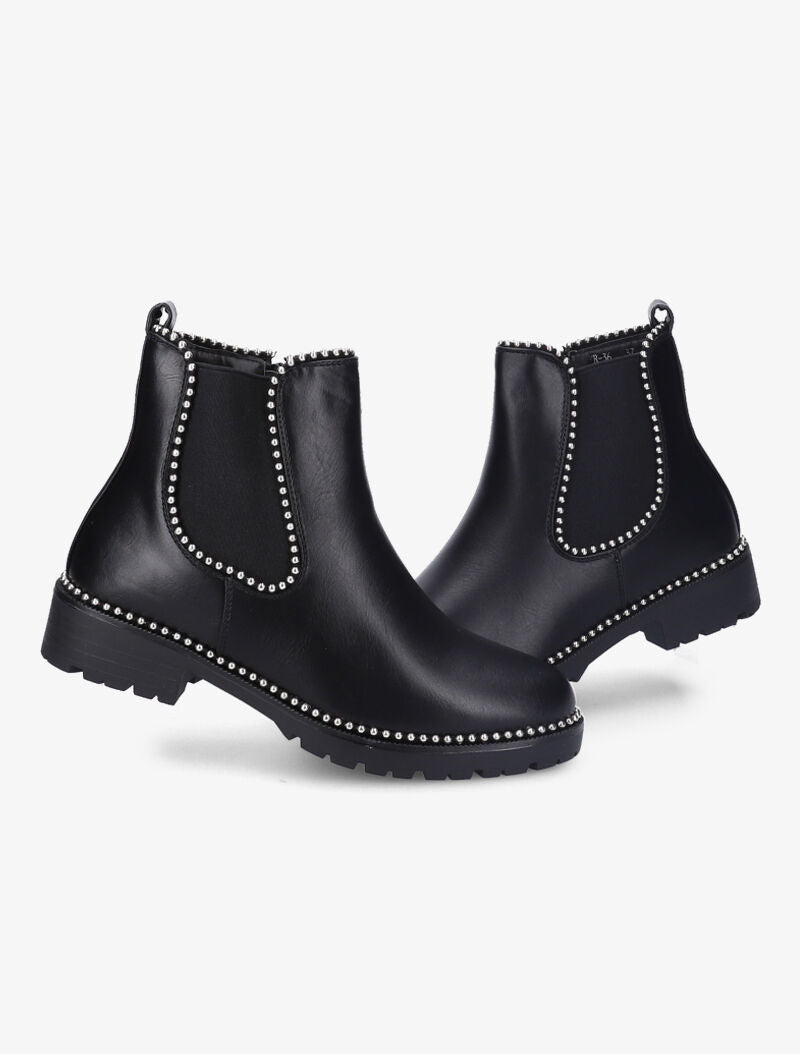 Bottines à bords à clous argentés - Noir - 1