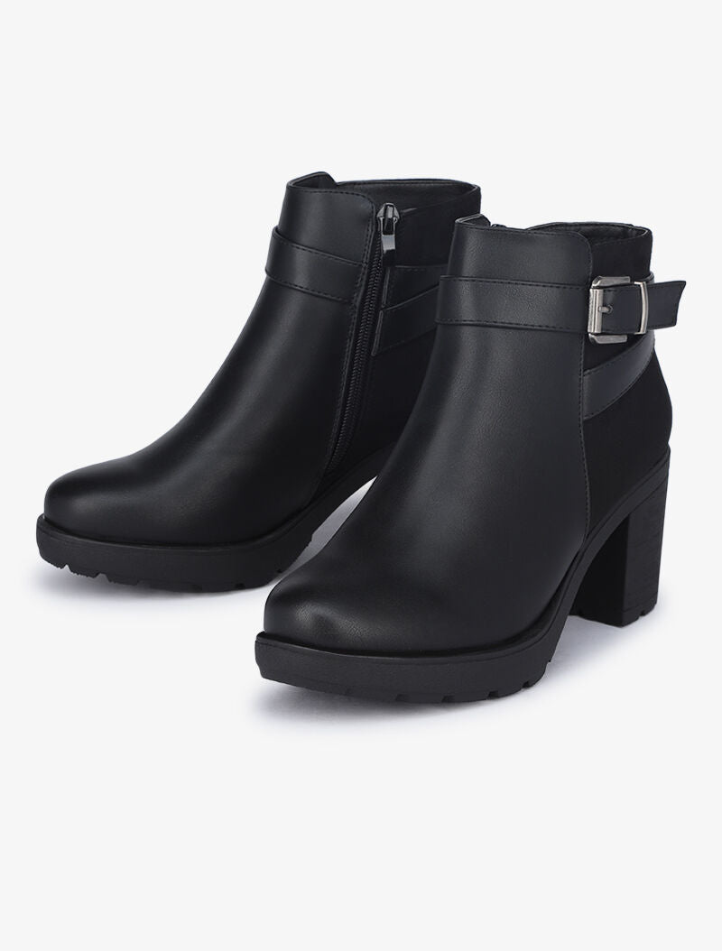 Bottines bi matière à talons - Noir - 5