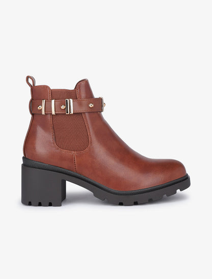 Bottines casual à bride décorative - Camel - 2