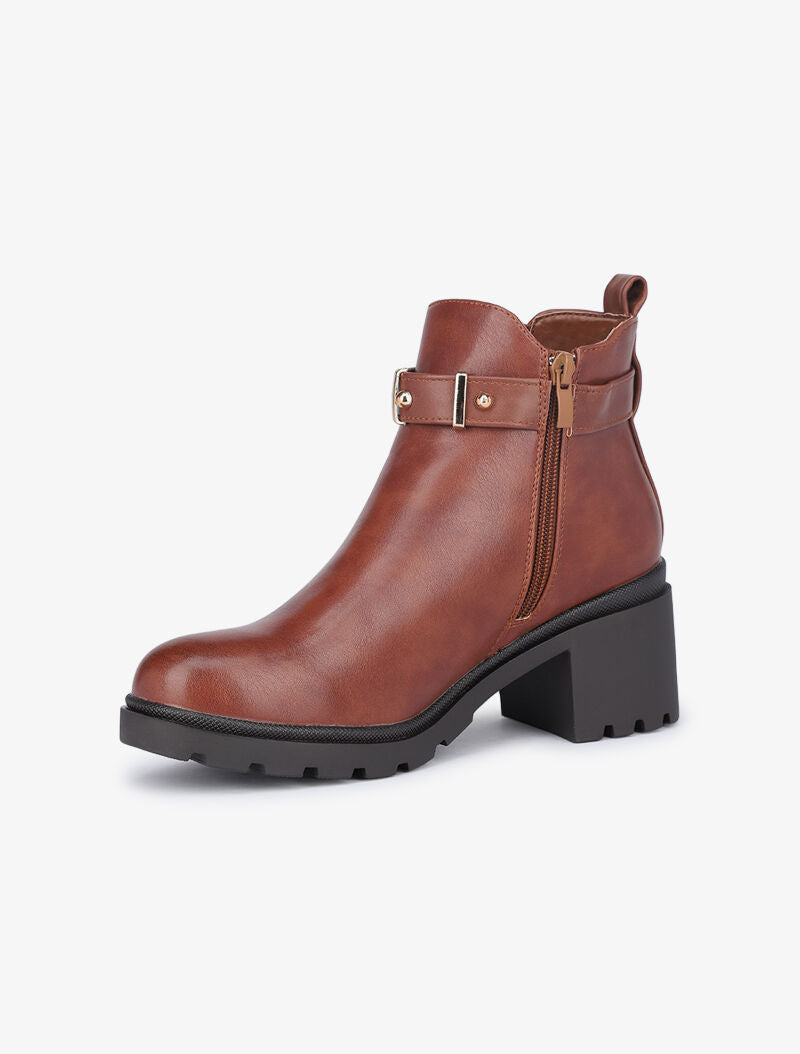 Bottines casual à bride décorative - Camel - 4