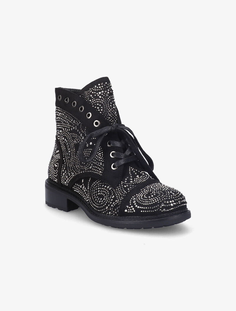 Bottines à lacets à strass - Noir - 3