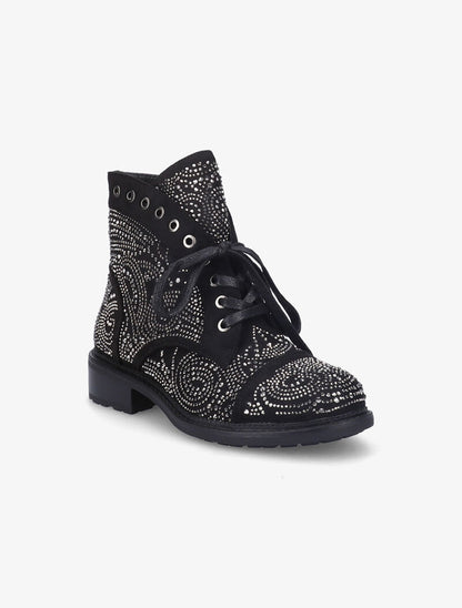 Bottines à lacets à strass - Noir - 3