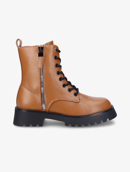 Bottines à zip décoratif stylisé - Camel - 1