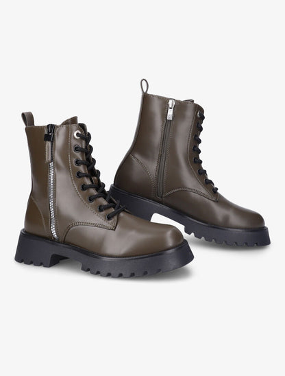 Bottines à zip décoratif stylisé - Kaki - 4
