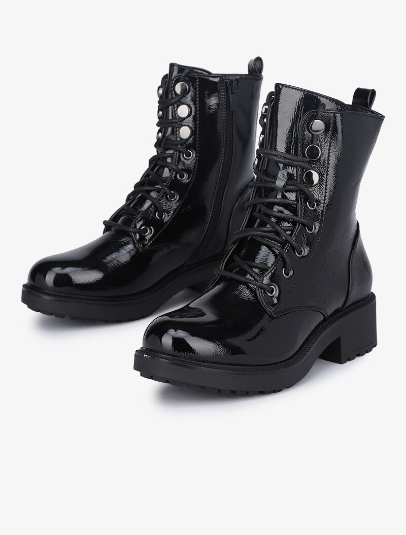 Boots vernies à talon bloc - Noir - 5