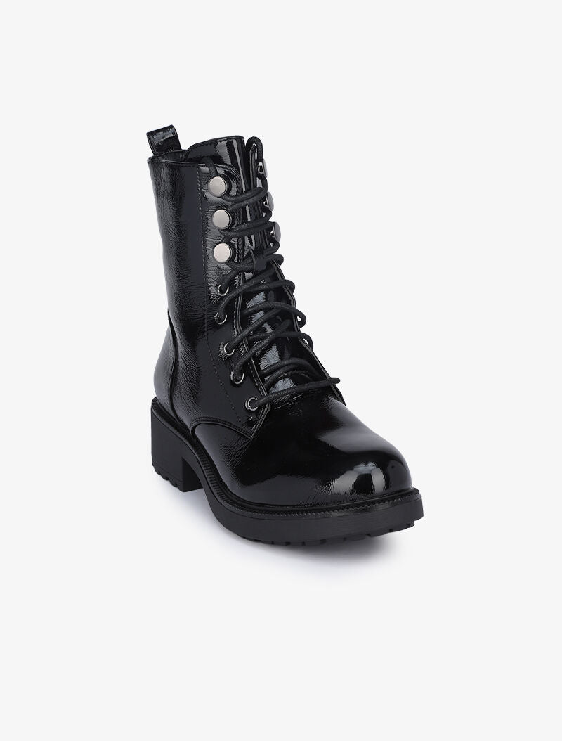 Boots vernies à talon bloc - Noir - 3
