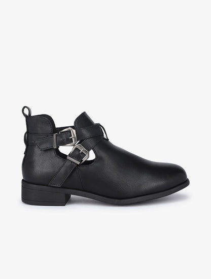 Low boots à sangles et découpes - Noir - 1