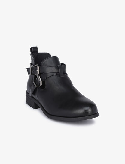 Low boots à sangles et découpes - Noir - 3