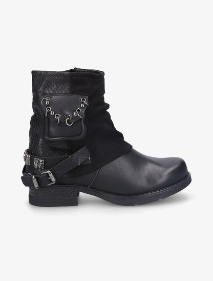 Bottines à pochette cloutée et sangles - Noir - 2