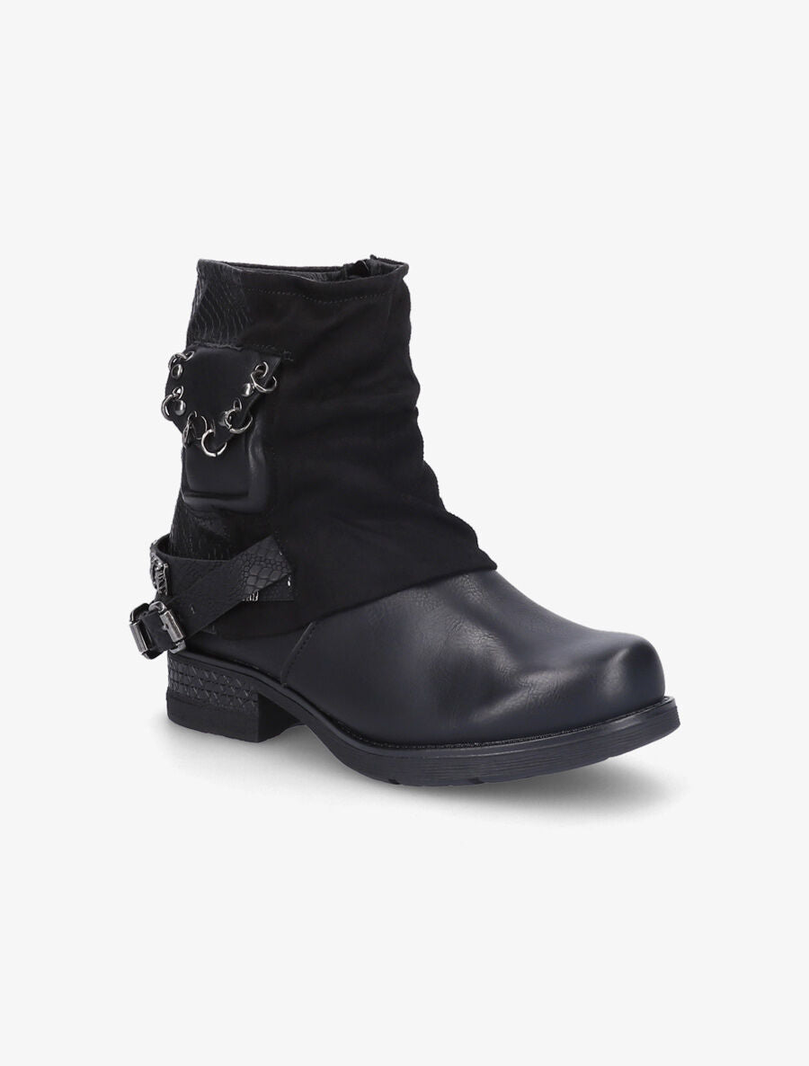 Bottines à pochette cloutée et sangles - Noir - 3