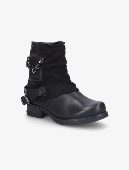 Bottines à pochette cloutée et sangles - Noir - 3