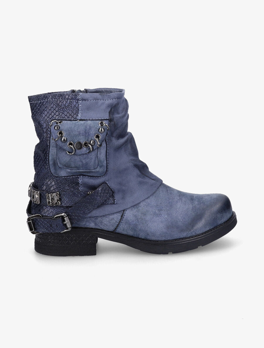 Bottines à pochette cloutée et sangles - Bleu - 2