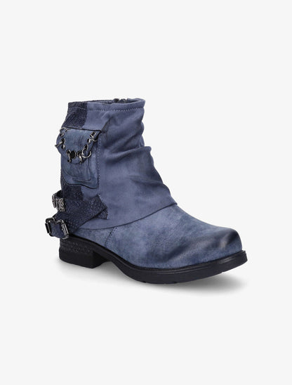 Bottines à pochette cloutée et sangles - Bleu - 3