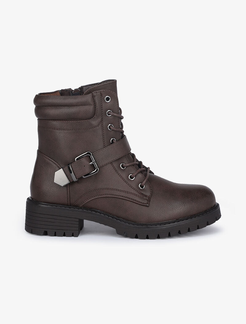 Boots à lacets et zips - Marron - 2