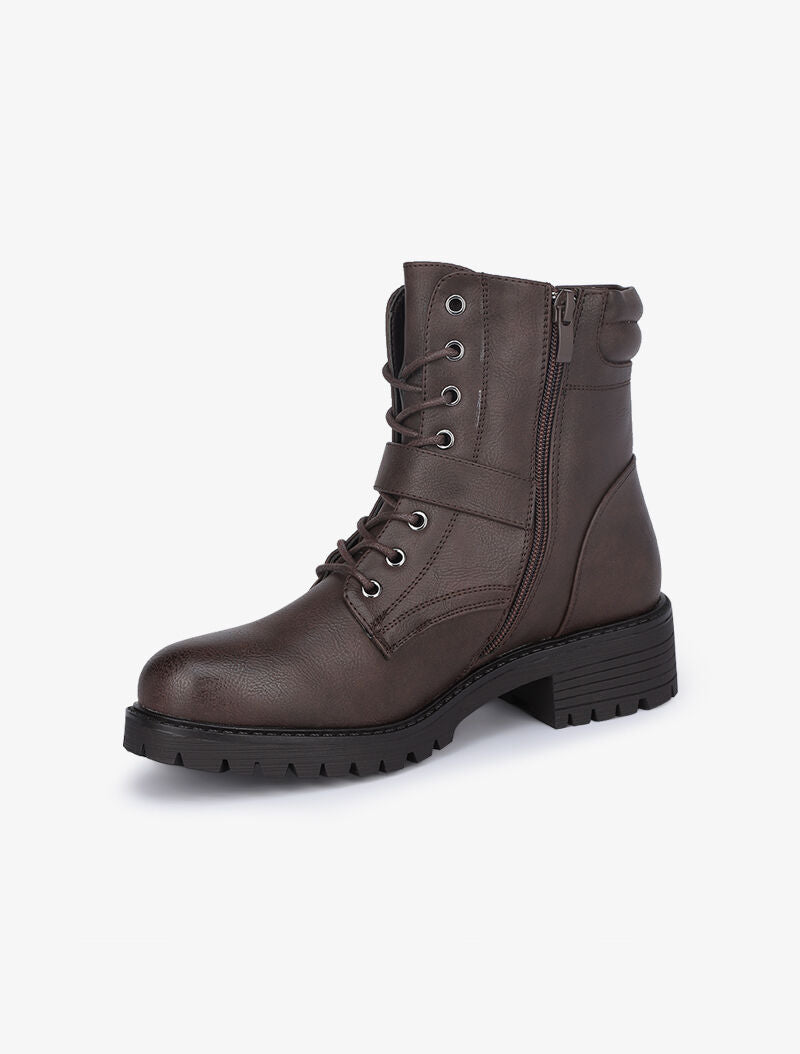 Boots à lacets et zips - Marron - 4